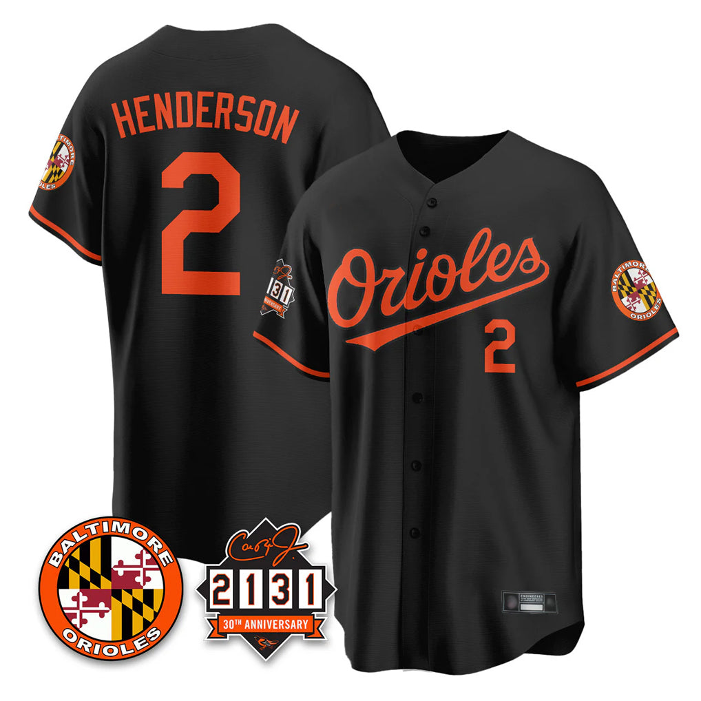 tocy B.Orioles #2 Gunnar Henderson Player Black 30th Anniversary of 2131 Home Game Stitched Jerseys