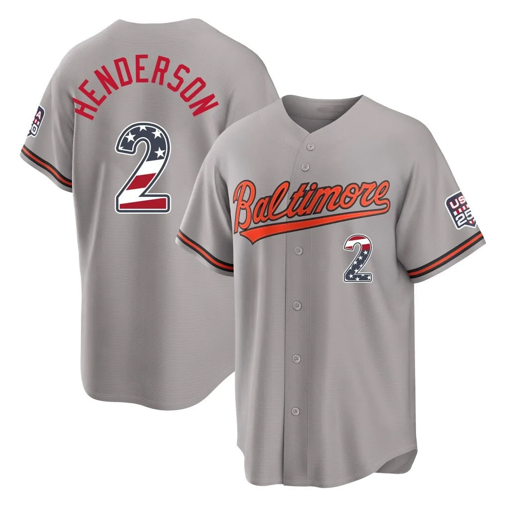tocy B.Orioles #2 Gunnar Henderson Player Gray USA 250 Fourth of July Home Game Stitched Jerseys