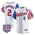 tocy B.Orioles #2 Gunnar Henderson Player White USA 250 Independence Day Vapor Premier Limited Home Game Stitched Jerseys