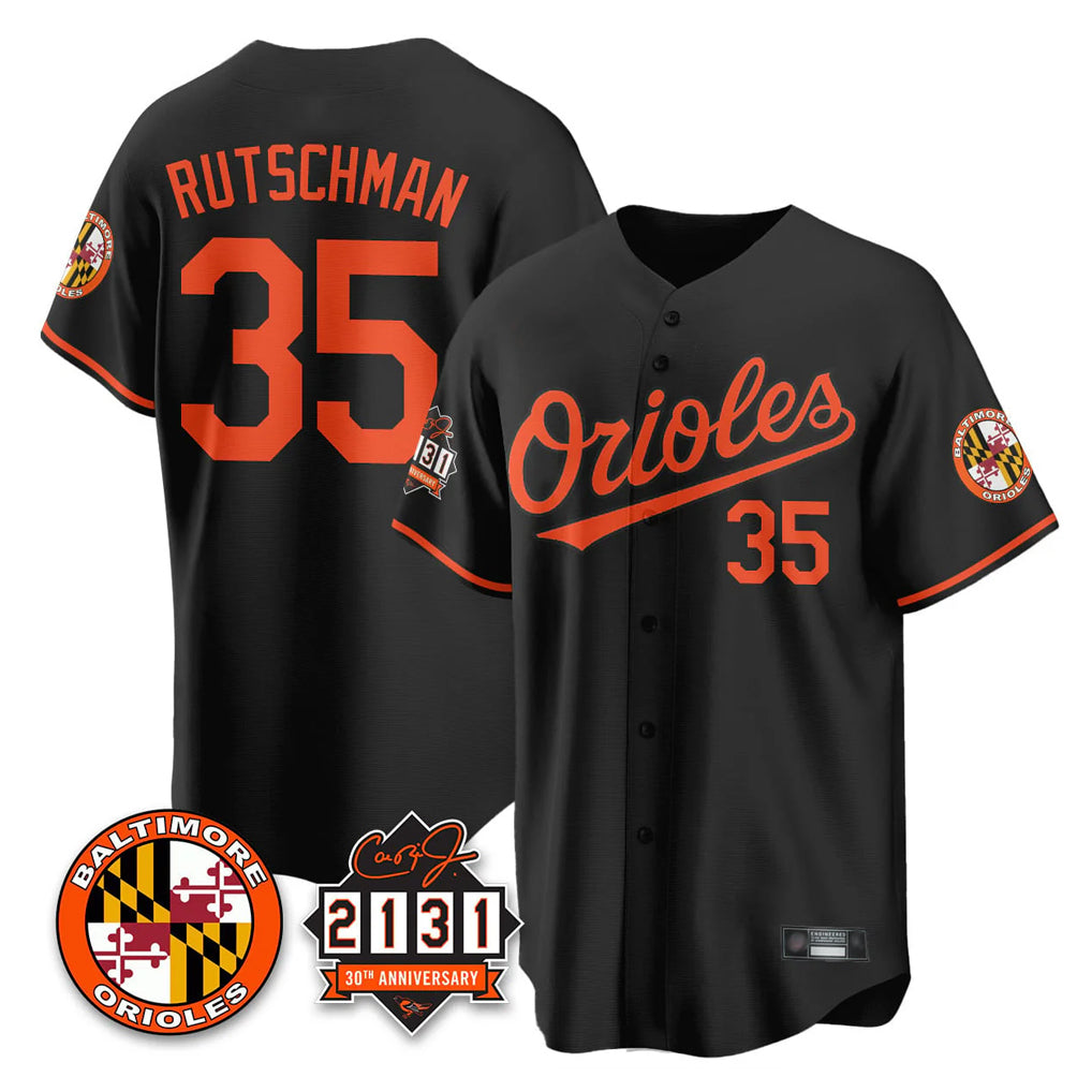 tocy B.Orioles #35 Adley Rutschman Black 30th Anniversary of 2131 Home Game Stitched Jerseys