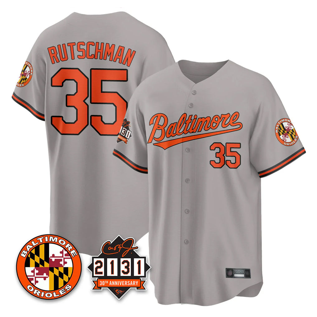tocy B.Orioles #35 Adley Rutschman Gray 30th Anniversary of 2131 Home Game Stitched Jerseys