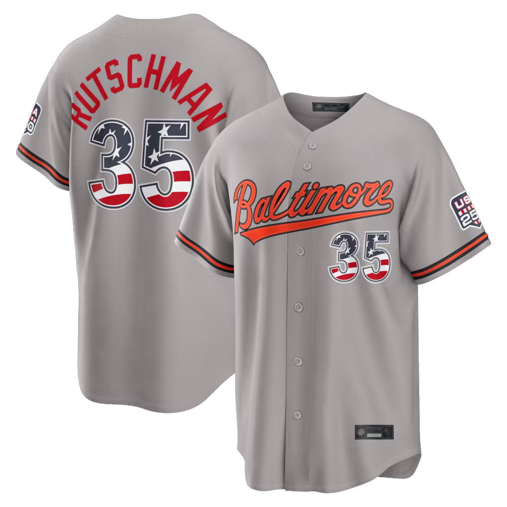 tocy B.Orioles #35 Adley Rutschman Player Gray Home Game Stitched Jerseys