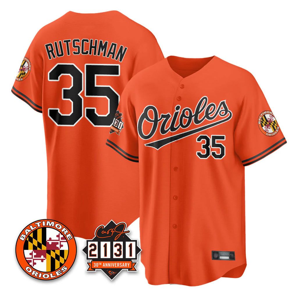 tocy B.Orioles #35 Adley Rutschman Orange 30th Anniversary of 2131 Home Game Stitched Jerseys
