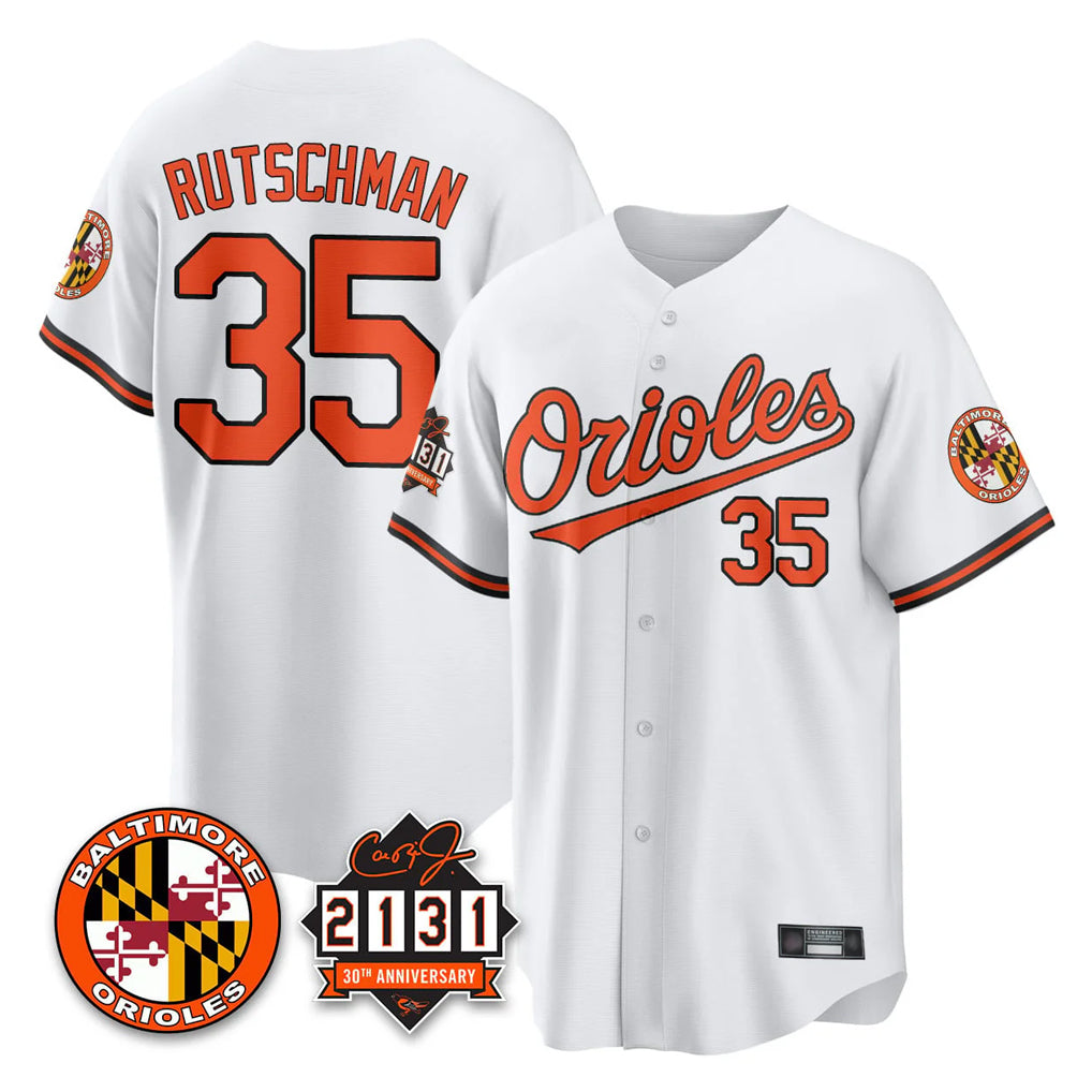 tocy B.Orioles #35 Adley Rutschman White 30th Anniversary of 2131 Home Game Stitched Jerseys