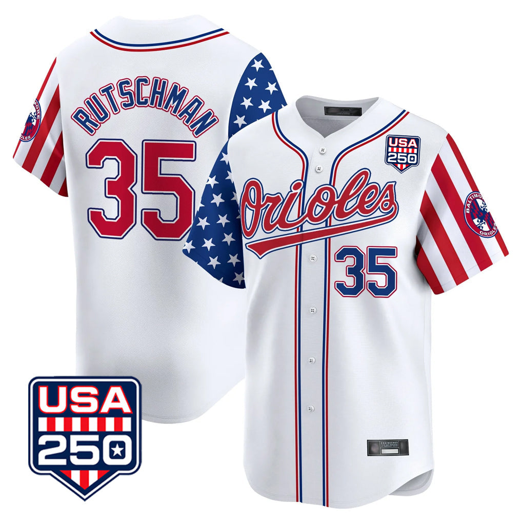 tocy B.Orioles #35 Adley Rutschman Player White USA 250 Independence Day Vapor Premier Home Game Stitched Jerseys