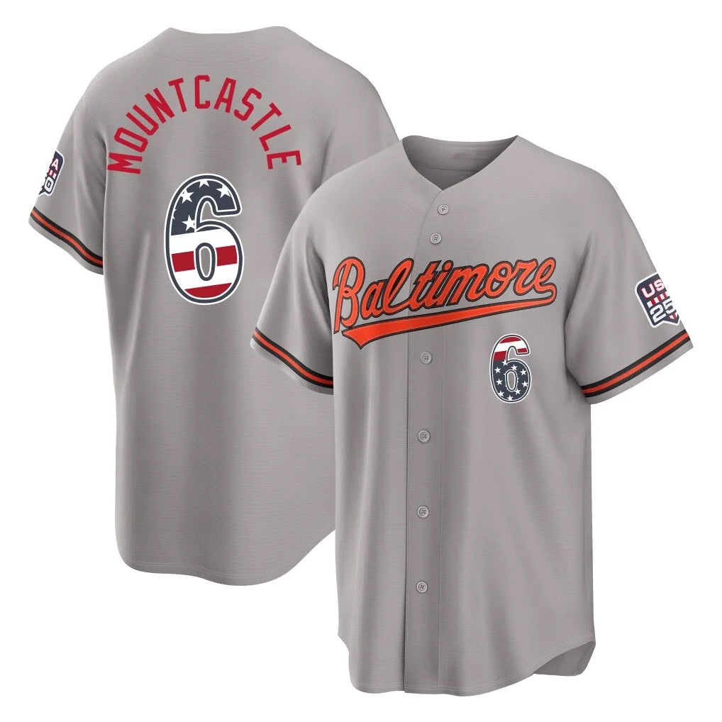 tocy B.Orioles #6 Ryan Mountcastle Player Gray USA 250 Fourth of July Home Game Stitched Jerseys