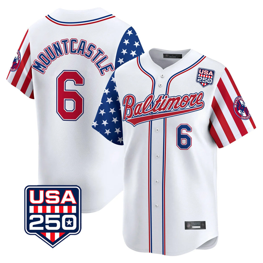 tocy B.Orioles #6 Ryan Mountcastle Player White USA 250 Independence Day Vapor Premier Limited Home Game Stitched Jerseys