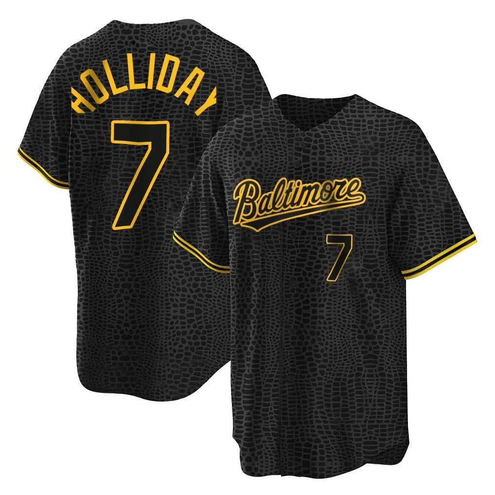 tocy B.Orioles #7 Jackson Holliday Player Black Snake Skin City Home Game Stitched Jerseys