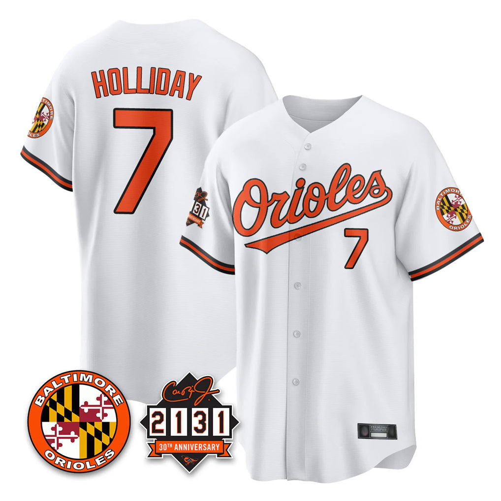tocy B.Orioles #7 Jackson Holliday Player White 30th Anniversary of 2131 Home Game Stitched Jerseys