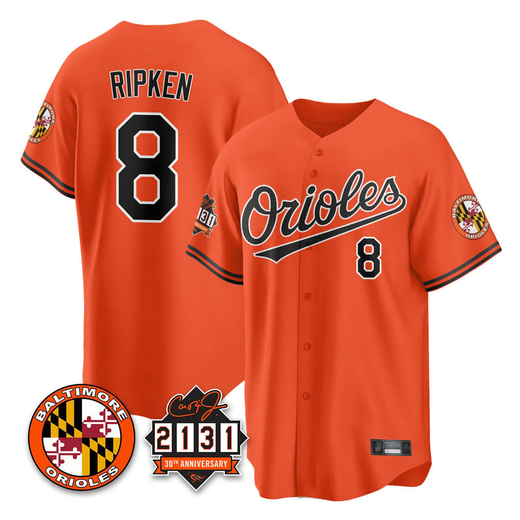 tocy B.Orioles #8 Cal Ripken Player Orange 30th Anniversary of 2131 Home Game Stitched Jerseys