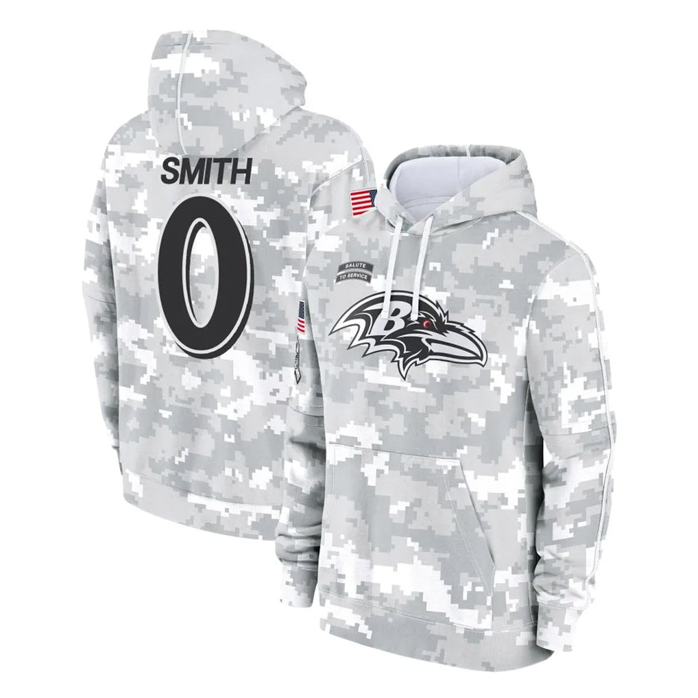 tocy B.Ravens #0 Roquan Smith Player Arctic Camo Salute to Service Pullover Hoodie Stitched Jerseys