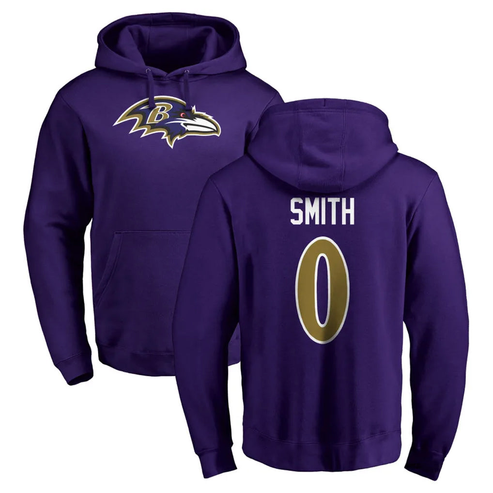 tocy B.Ravens #0 Roquan Smith Player Purple Salute to Service Pullover Hoodie Stitched Jerseys