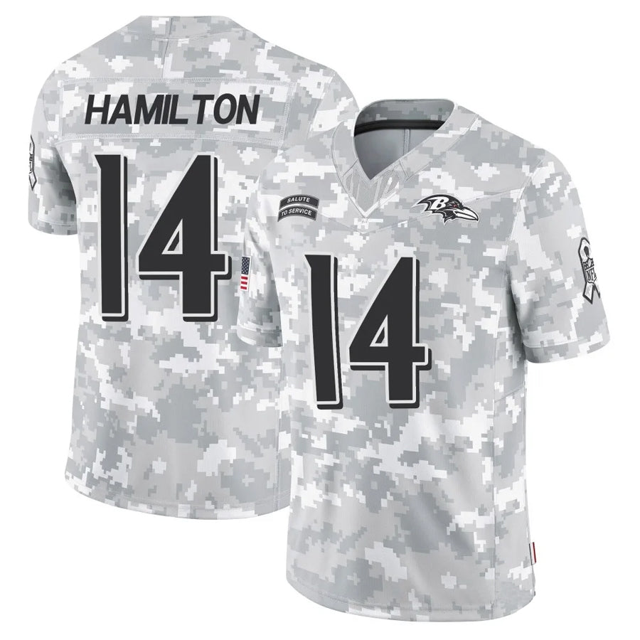 tocy B.Ravens #14 Kyle Hamilton Player Arctic Camo Salute to Service Limited Stitched Jerseys