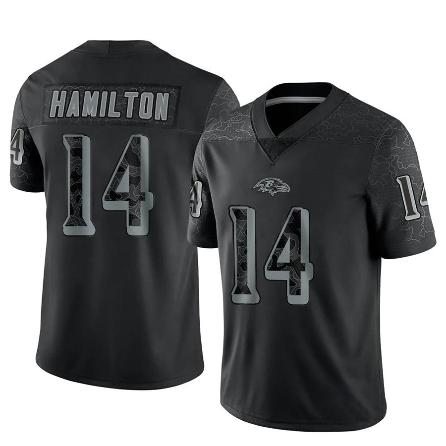tocy B.Ravens #14 Kyle Hamilton Player Black REFLECTIVE Limited Stitched Jerseys