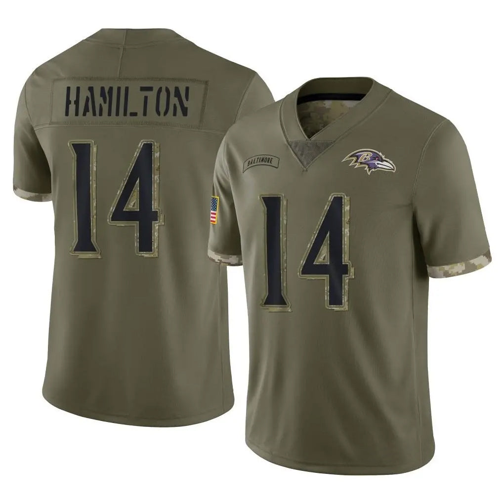 tocy B.Ravens #14 Kyle Hamilton Player Olive Salute To Service Game Stitched Jerseys