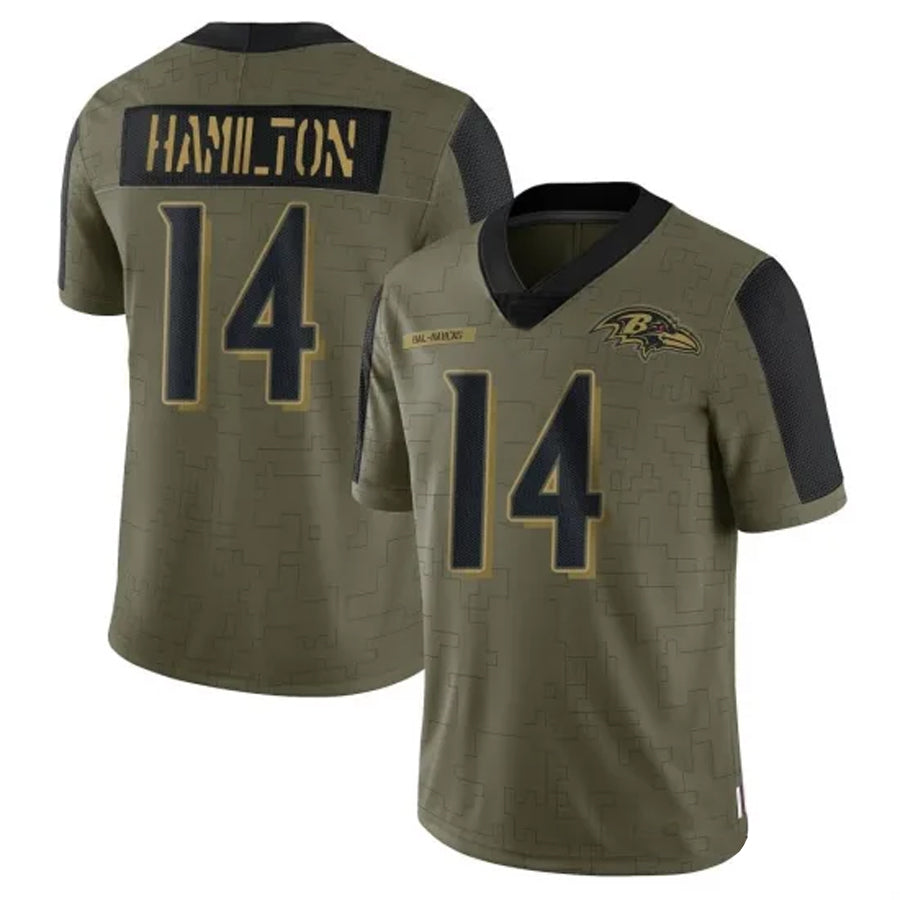 tocy B.Ravens #14 Kyle Hamilton Player Olive  Salute To Service Limited Home Game Stitched Jerseys