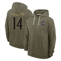 tocy B.Ravens #14 Kyle Hamilton Player Olive Salute to Service Hoodie Stitched Jerseys