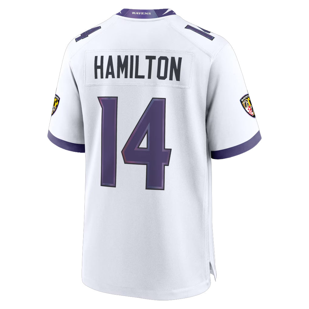 tocy B.Ravens #14 Kyle Hamilton Player White Home Game Stitched Jerseys