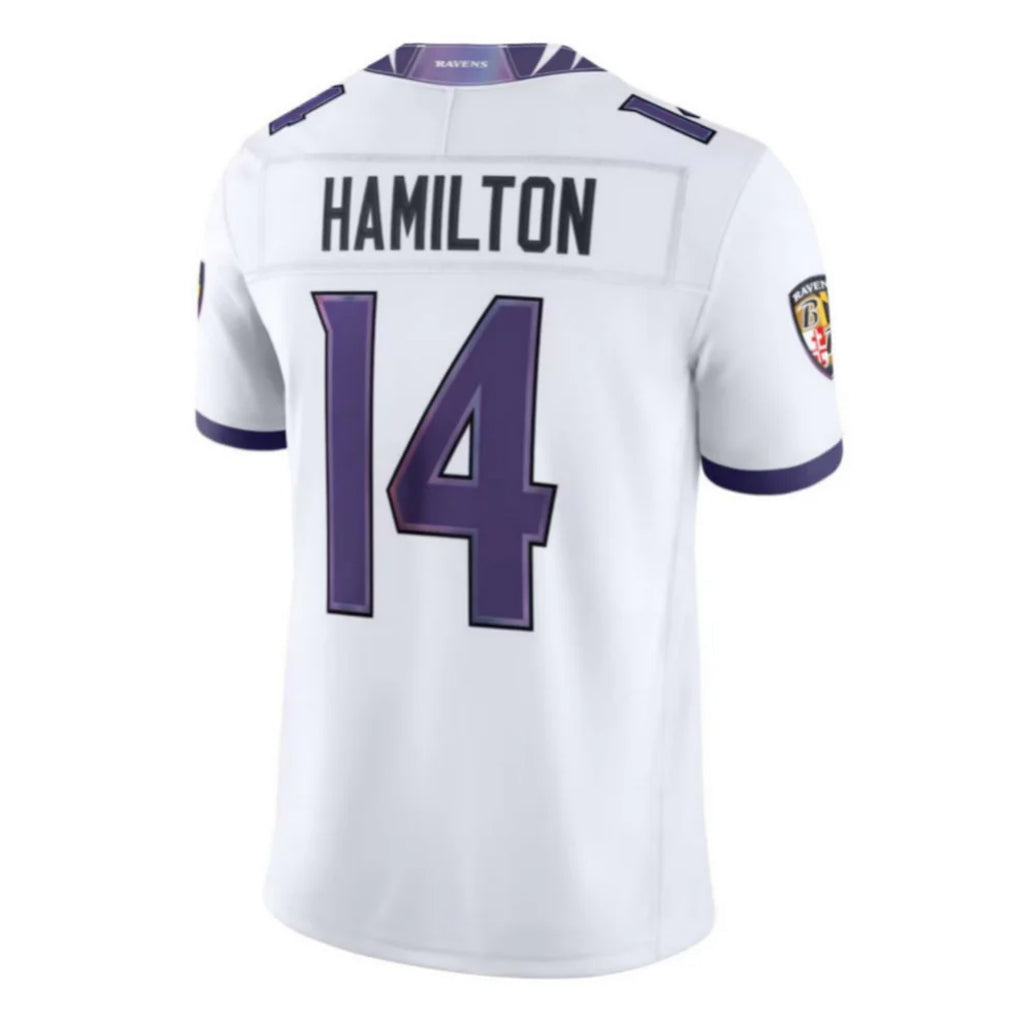 tocy B.Ravens #14 Kyle Hamilton Player White Limited Elite Home Game Stitched Jerseys