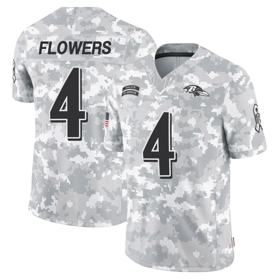tocy B.Ravens #4 Zay Flowers Player Arctic Camo Salute to Service Limited Stitched Jerseys