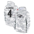 tocy B.Ravens #4 Zay Flowers Player Arctic Camo Salute to Service Pullover Hoodie Stitched Jerseys
