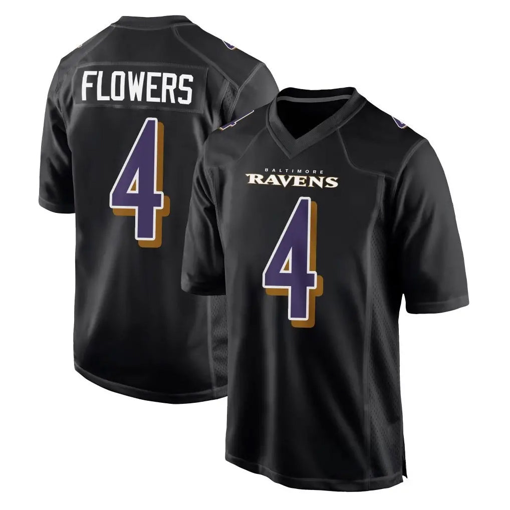 tocy B.Ravens #4 Zay Flowers Player Black Carbon Fashion Home Game Stitched Jerseys
