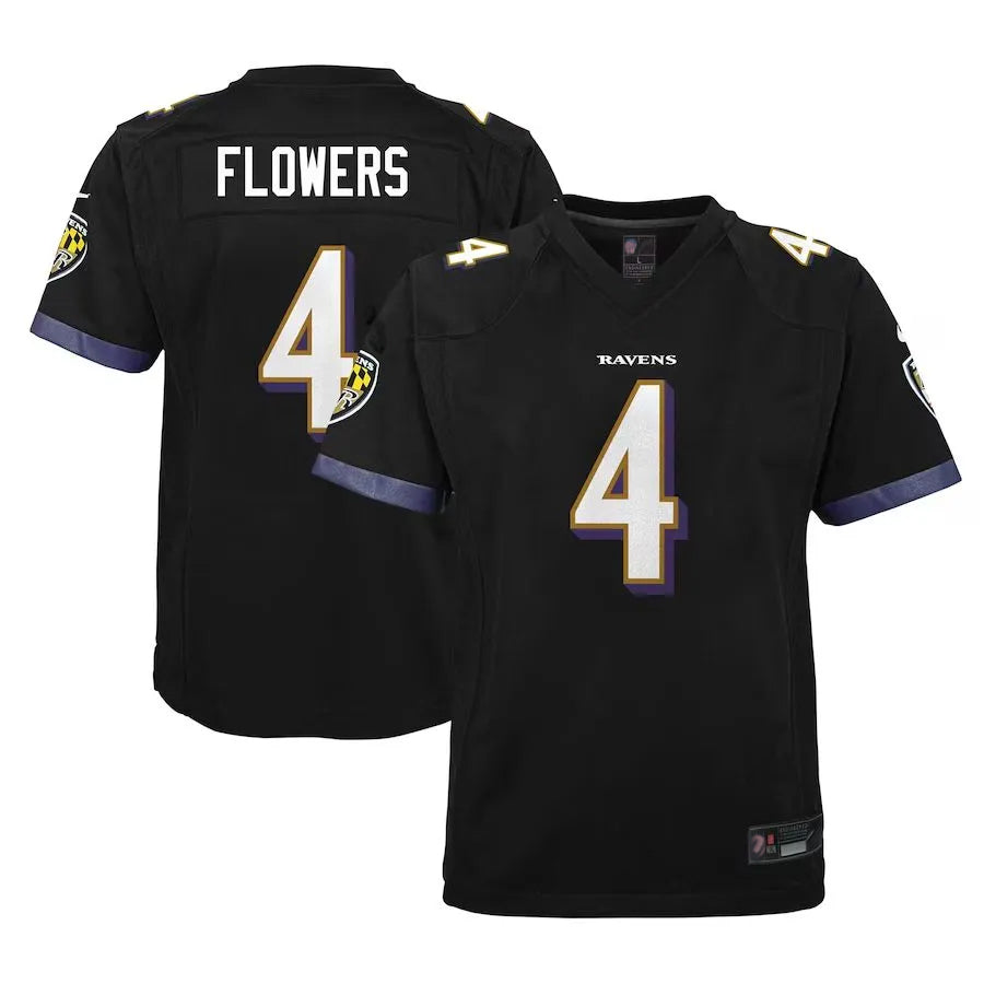 tocy B.Ravens #4 Zay Flowers Player Black Fashion Home Game Stitched Jerseys