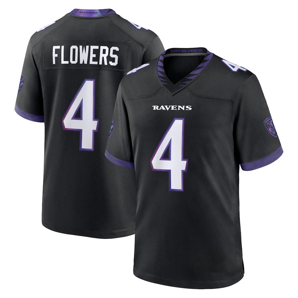 tocy B.Ravens #4 Zay Flowers Player Black Home Game Stitched Jerseys