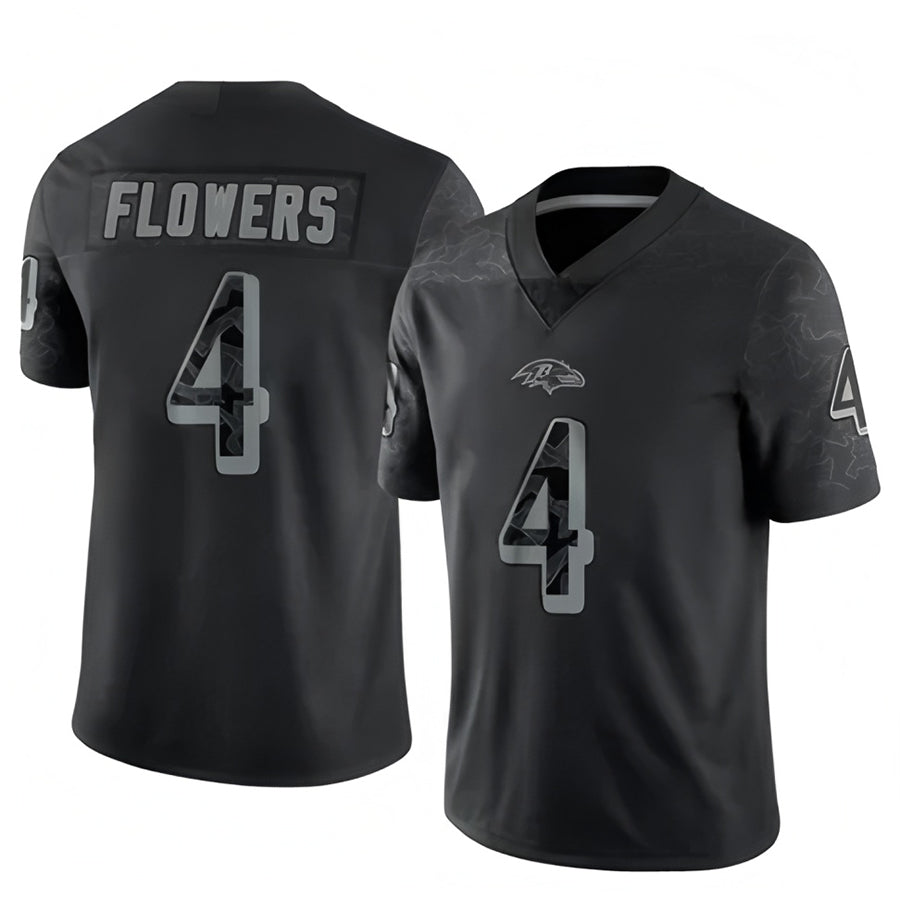 tocy B.Ravens #4 Zay Flowers Player Black REFLECTIVE Limited Stitched Jerseys