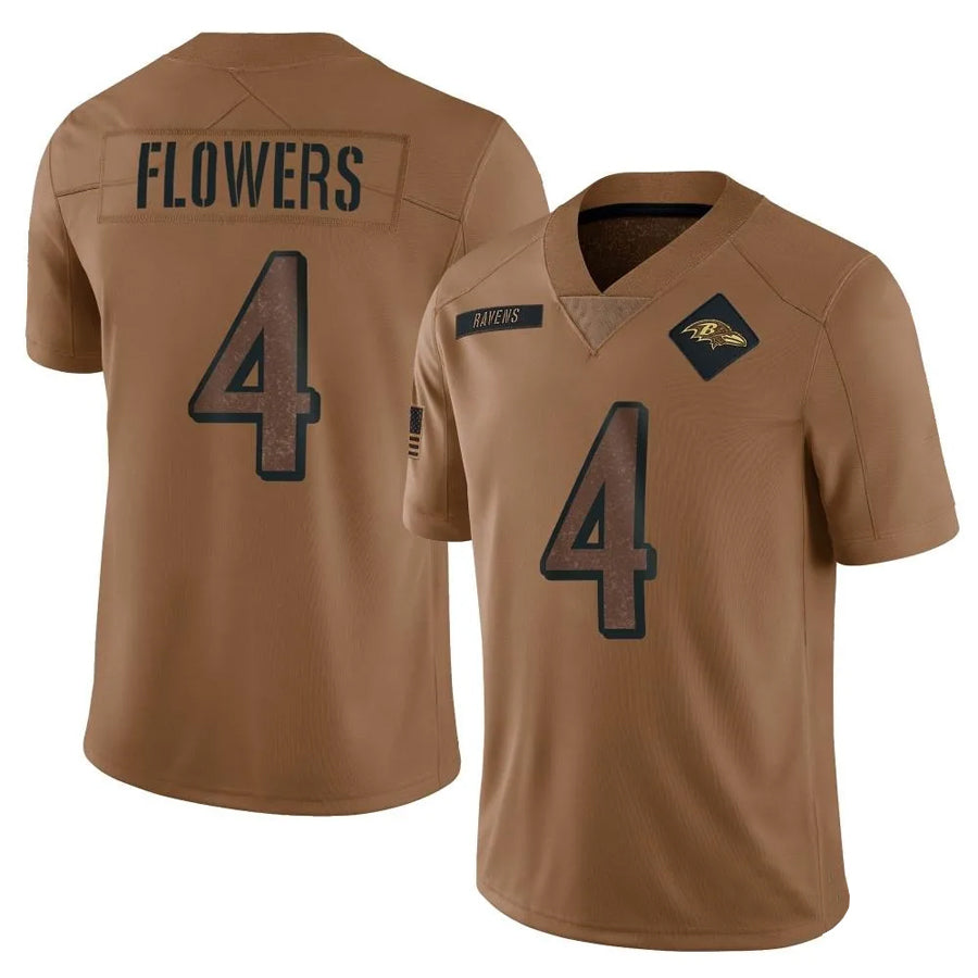 tocy B.Ravens #4 Zay Flowers Player Brown Salute To Service Limited Stitched Jerseys