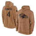 tocy B.Ravens #4 Zay Flowers Player Brown Salute to Service Pullover Hoodie Stitched Jerseys