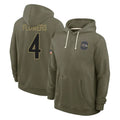 tocy B.Ravens #4 Zay Flowers Player Olive Salute to Service Hoodie Stitched Jerseys