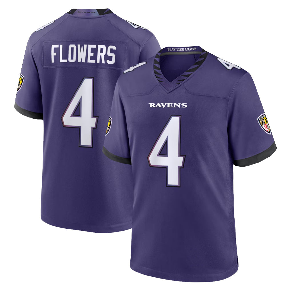 tocy B.Ravens #4 Zay Flowers Player Purple Home Game Stitched Jerseys