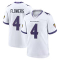 tocy B.Ravens #4 Zay Flowers Player White Home Game Stitched Jerseys