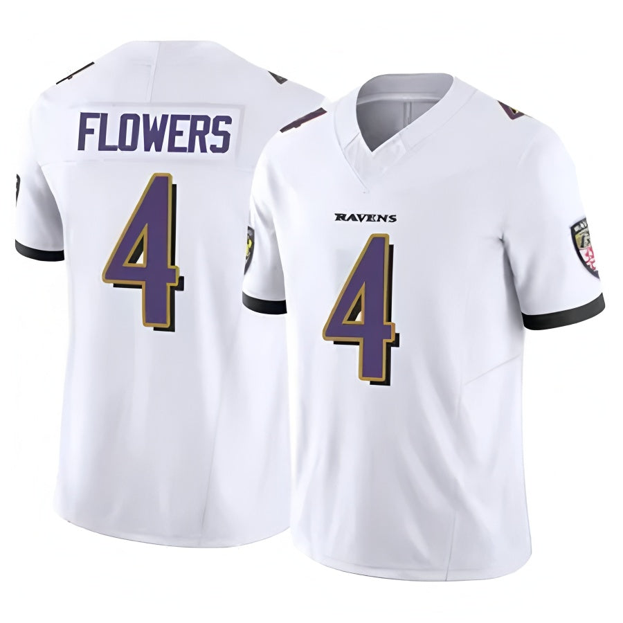 tocy B.Ravens #4 Zay Flowers Player White Vapor F.U.S.E. Limited Home Game Stitched Jerseys