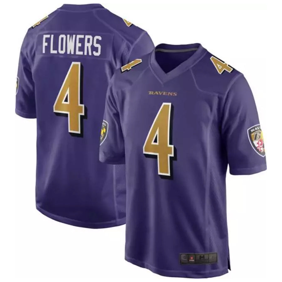 tocy B.Ravens #4 Zay Flowers Player Color Rush Game Purple Stitched Jerseys