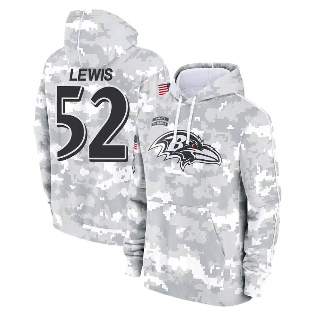 tocy B.Ravens #52 Ray Lewis Player Arctic Camo Salute To Service Hoodie Stitched Jerseys