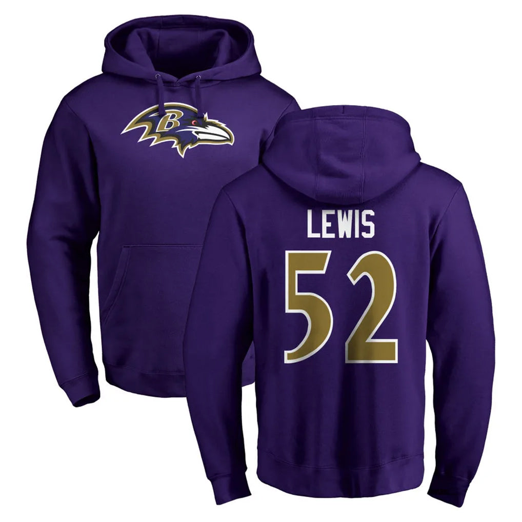 tocy B.Ravens #52 Ray Lewis Player Purple Salute to Service Pullover Hoodie Stitched Jerseys