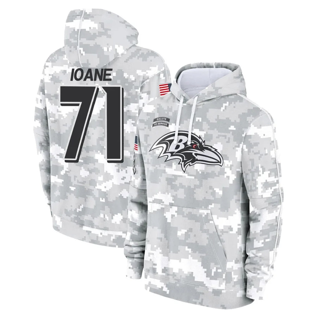 tocy B.Ravens #71 Olaivavega Ioane Player Arctic Camo Salute To Service Hoodie Stitched Jerseys