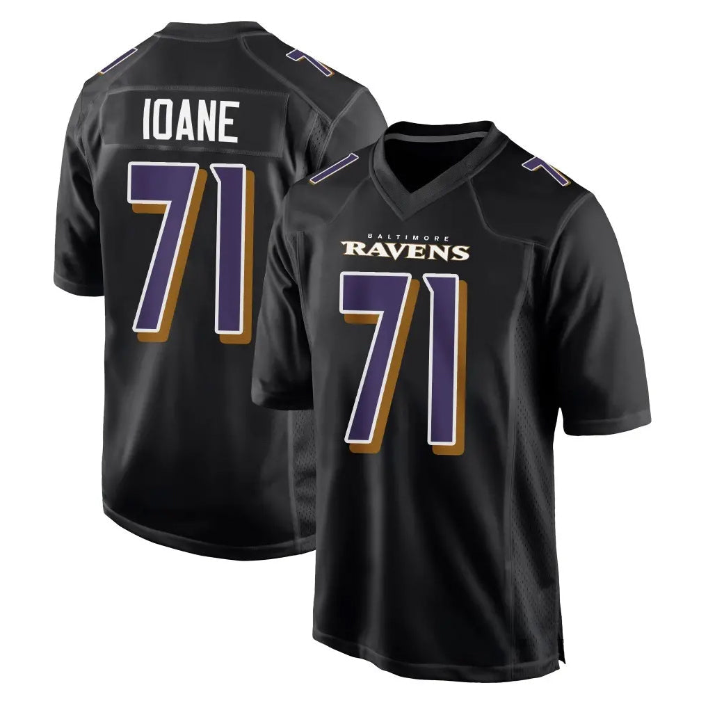 tocy B.Ravens #71 Olaivavega Ioane Player Black Carbon Fashion Home Stitched Jerseys
