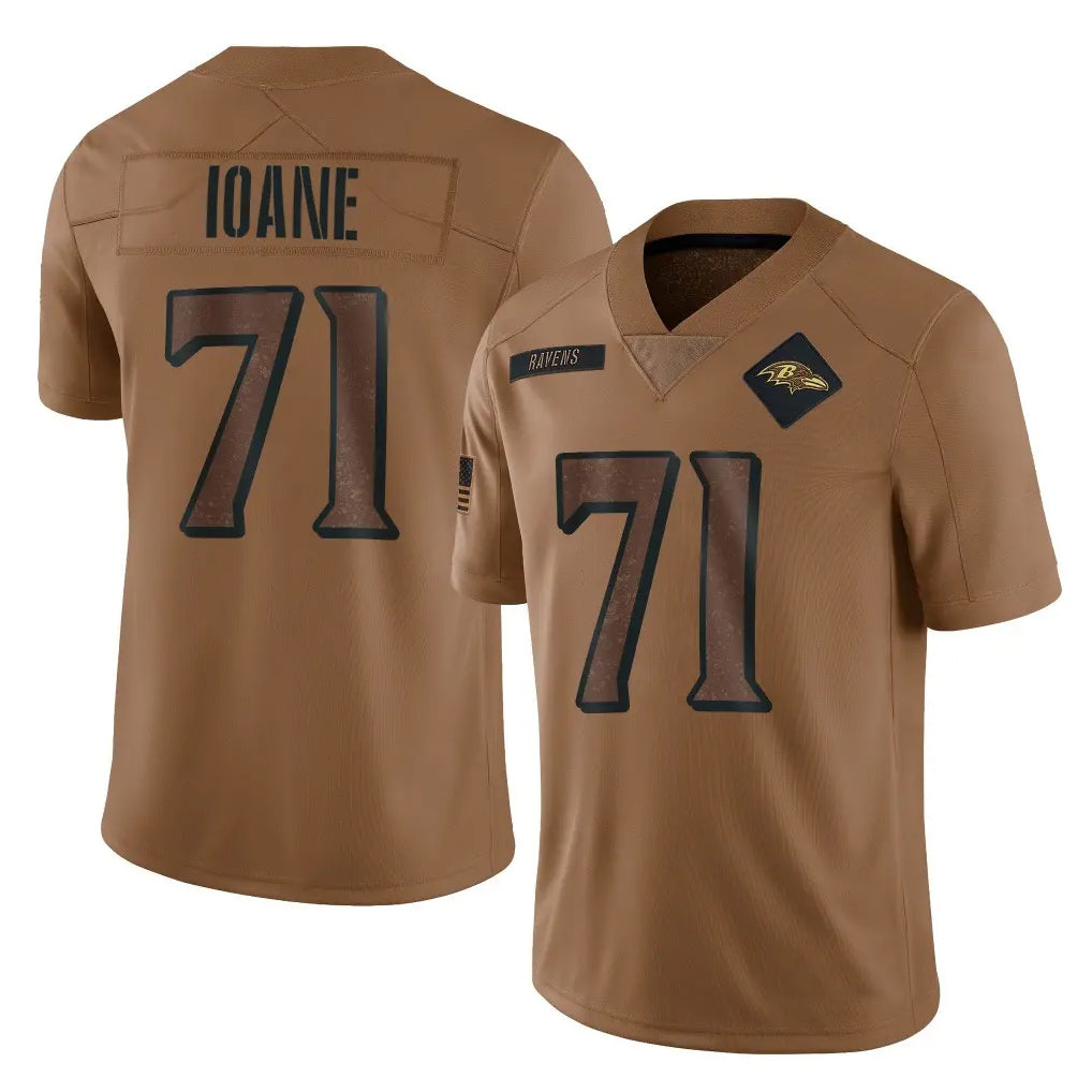 tocy B.Ravens #71 Olaivavega Ioane Player Brown Salute To Service Limited Stitched Jerseys