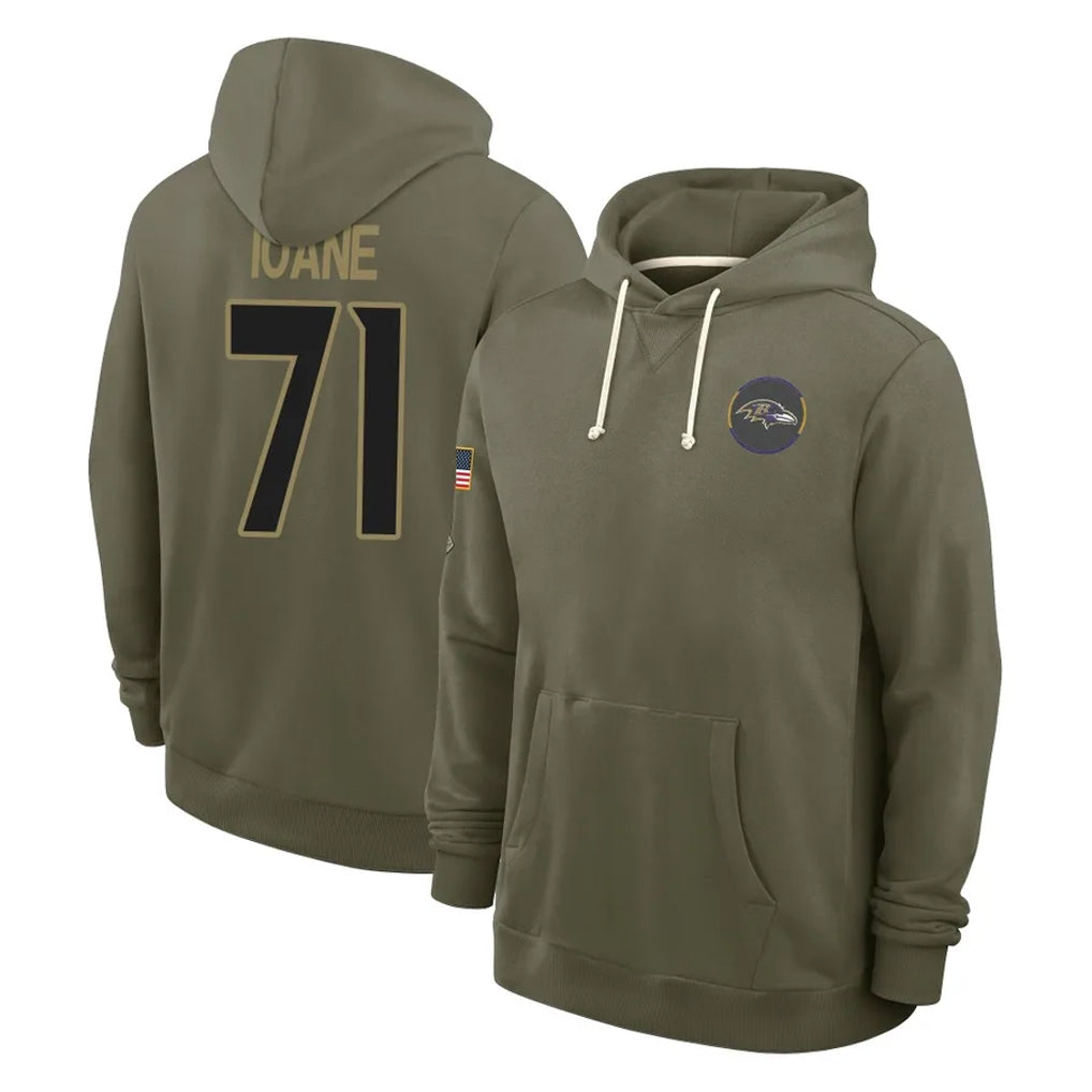 tocy B.Ravens #71 Olaivavega Ioane Player Olive Salute to Service Hoodie Stitched Jerseys