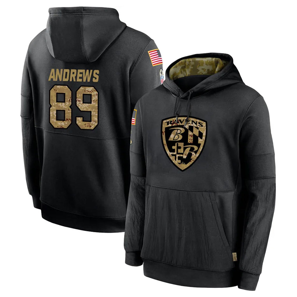 tocy B.Ravens #89 Mark Andrews Player Black Salute to Service Pullover Hoodie Stitched Jerseys