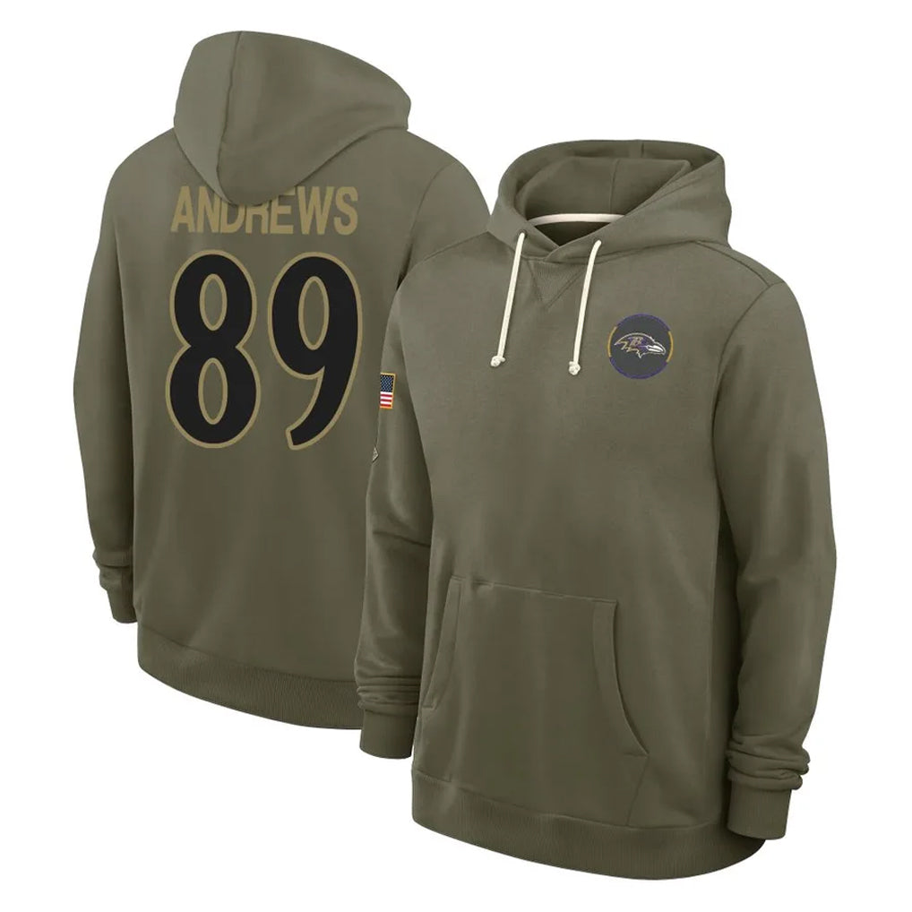 tocy B.Ravens #89 Mark Andrews Player Olive Salute to Service Hoodie Stitched Jerseys