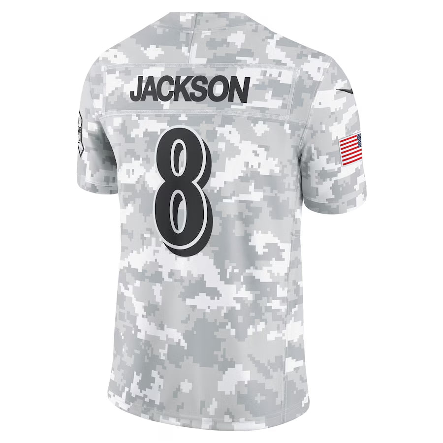 tocy B.Ravens #8 Lamar Jackson Player Arctic Camo Salute to Service Limited Stitched Jerseys