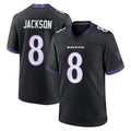 tocy B.Ravens #8 Lamar Jackson Player Black Home Game Stitched Jerseys