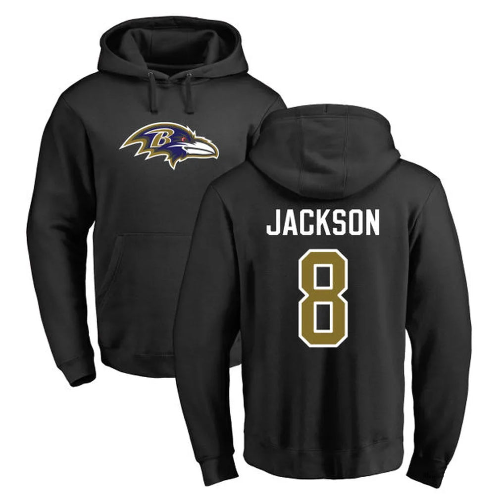 tocy B.Ravens #8 Lamar Jackson Player Black Pullover Hoodie Stitched Jerseys