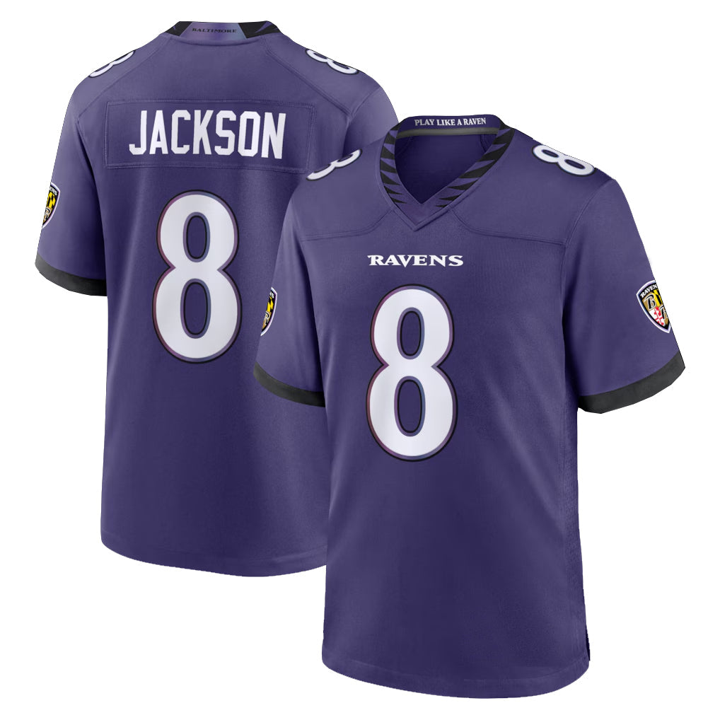 tocy B.Ravens #8 Lamar Jackson Player Purple Home Game Stitched Jerseys