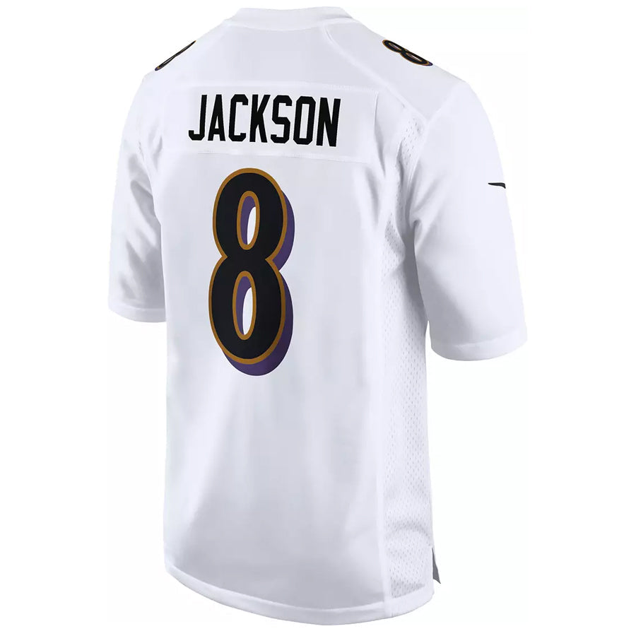 tocy B.Ravens #8 Lamar Jackson Player White Fashion Replica Stitched Jerseys