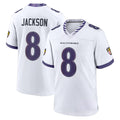tocy B.Ravens #8 Lamar Jackson Player White Home Game Stitched Jerseys